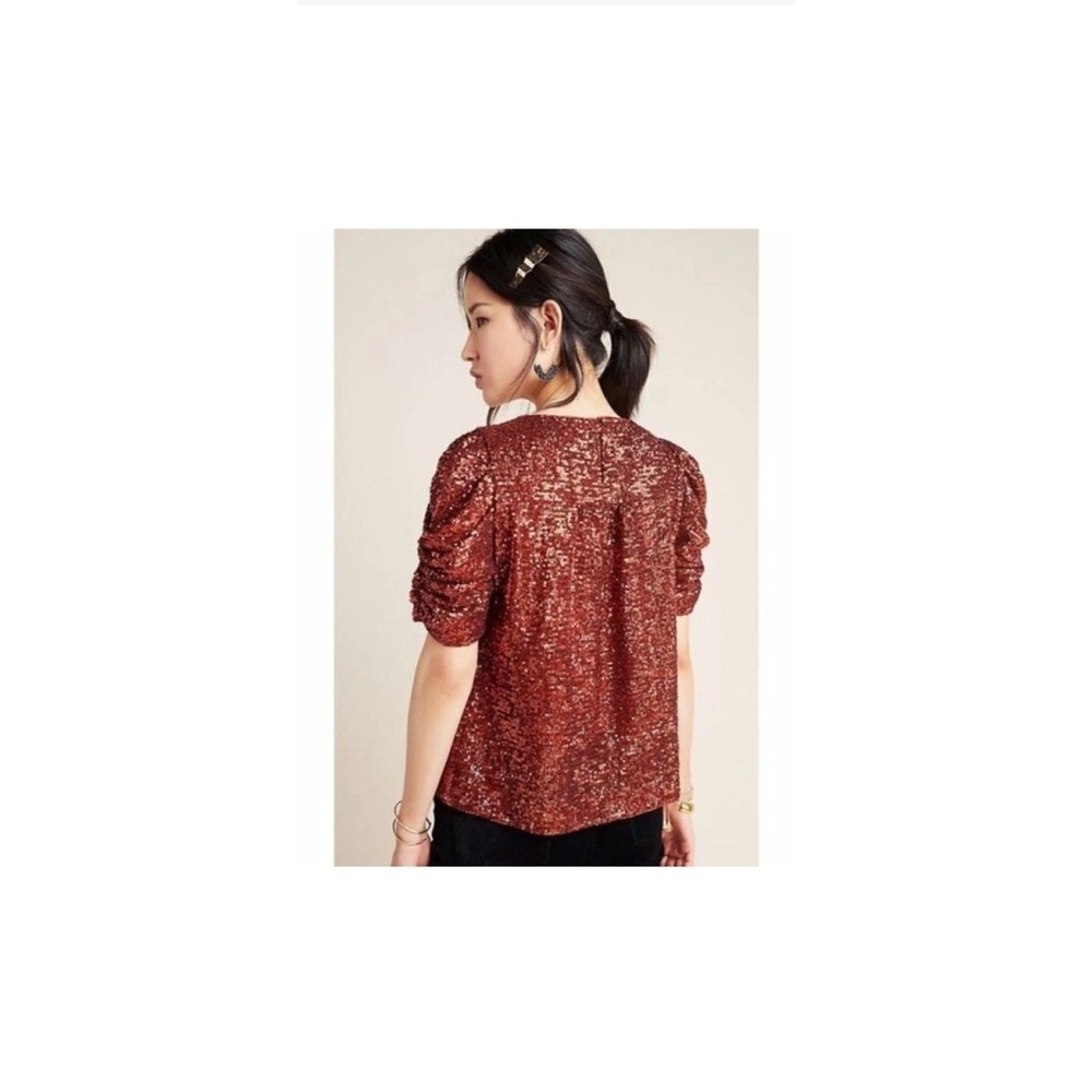 Anthropologie Marie Sequined Top Sz 2 Copper $120 Christmas Sparkle Rust NYE - Picture 4 of 13